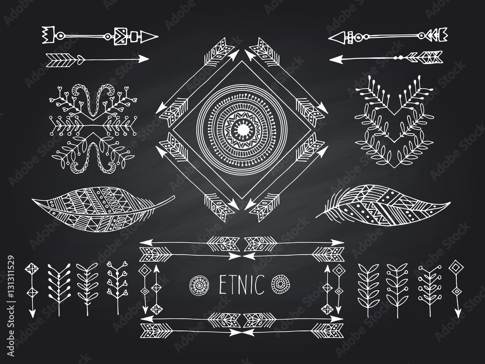 Fotografie Set of creative Boho style Frames mady by Ethnic.