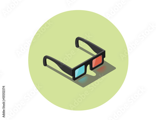 Vector Isometric illustration of black 3d glasses, stereo cinema icon