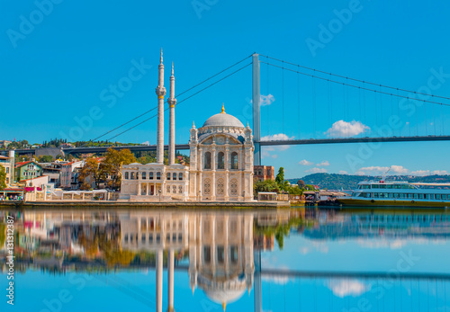 Vászonkép Ortakoy mosque and Bosphorus bridge, Istanbul, Turkey
