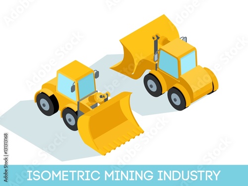 Isometric 3D mining industry icons set 7 image of mining equipment and vehicles isolated on a light background vector illustration
