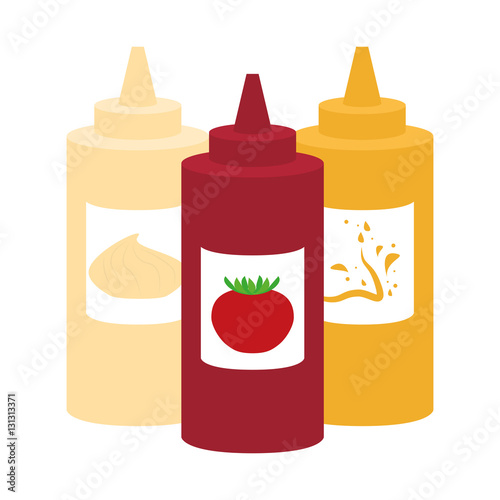 mayonnaise ketchup mustard sauce bottle fast food related icon image vector illustration design 