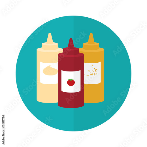 mayonnaise ketchup mustard sauce bottle fast food related icon image vector illustration design 