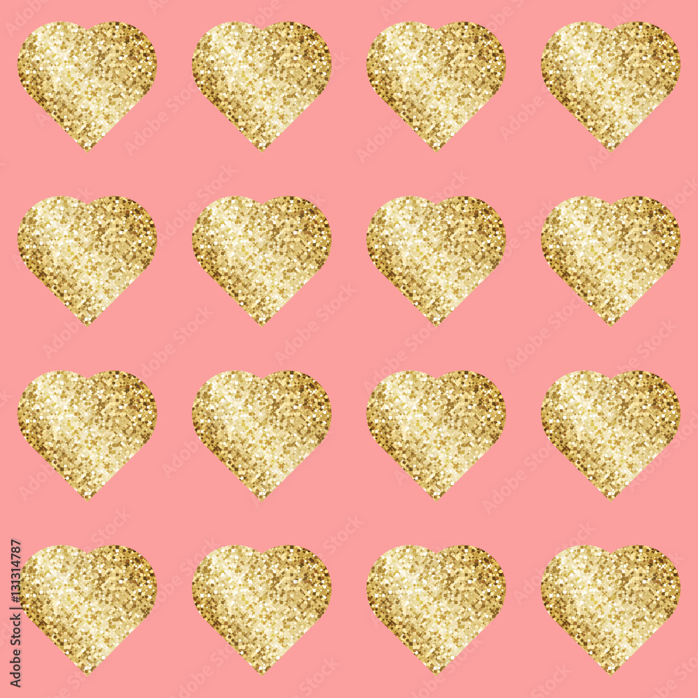 Glittering hearts in seamless pattern Glittering hearts in seamless pattern