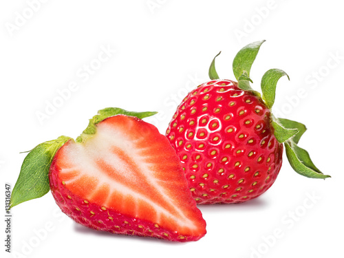 Red berry Strawberries with leaves isolated on a white background.