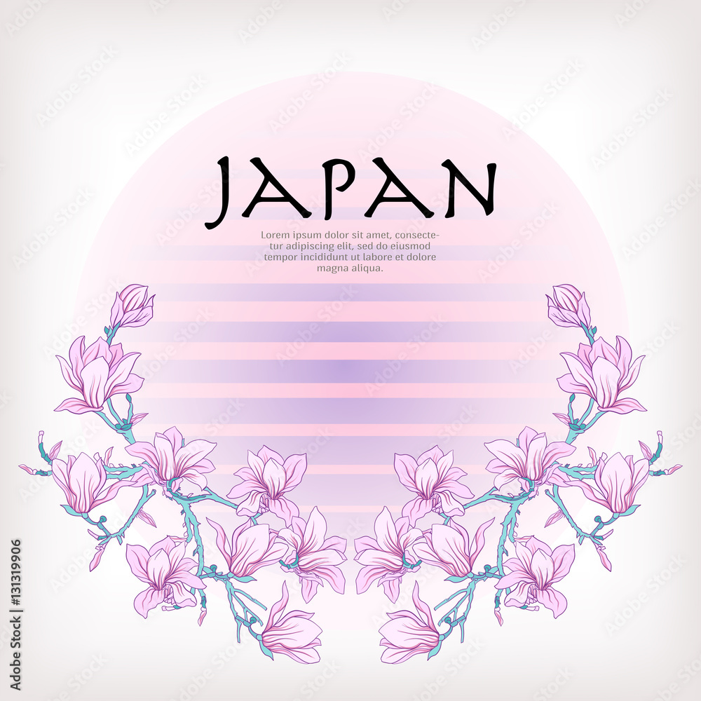Card or label with Japanese magnolia pattern in pastel colors. S
