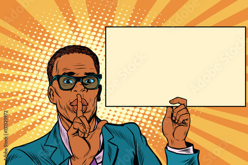 African businessman asking for silence, Billboard poster