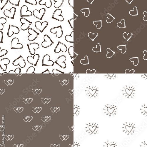 Four seamless pattern background with hearts. Vector love wallpaper. Abb for scrapbooking.