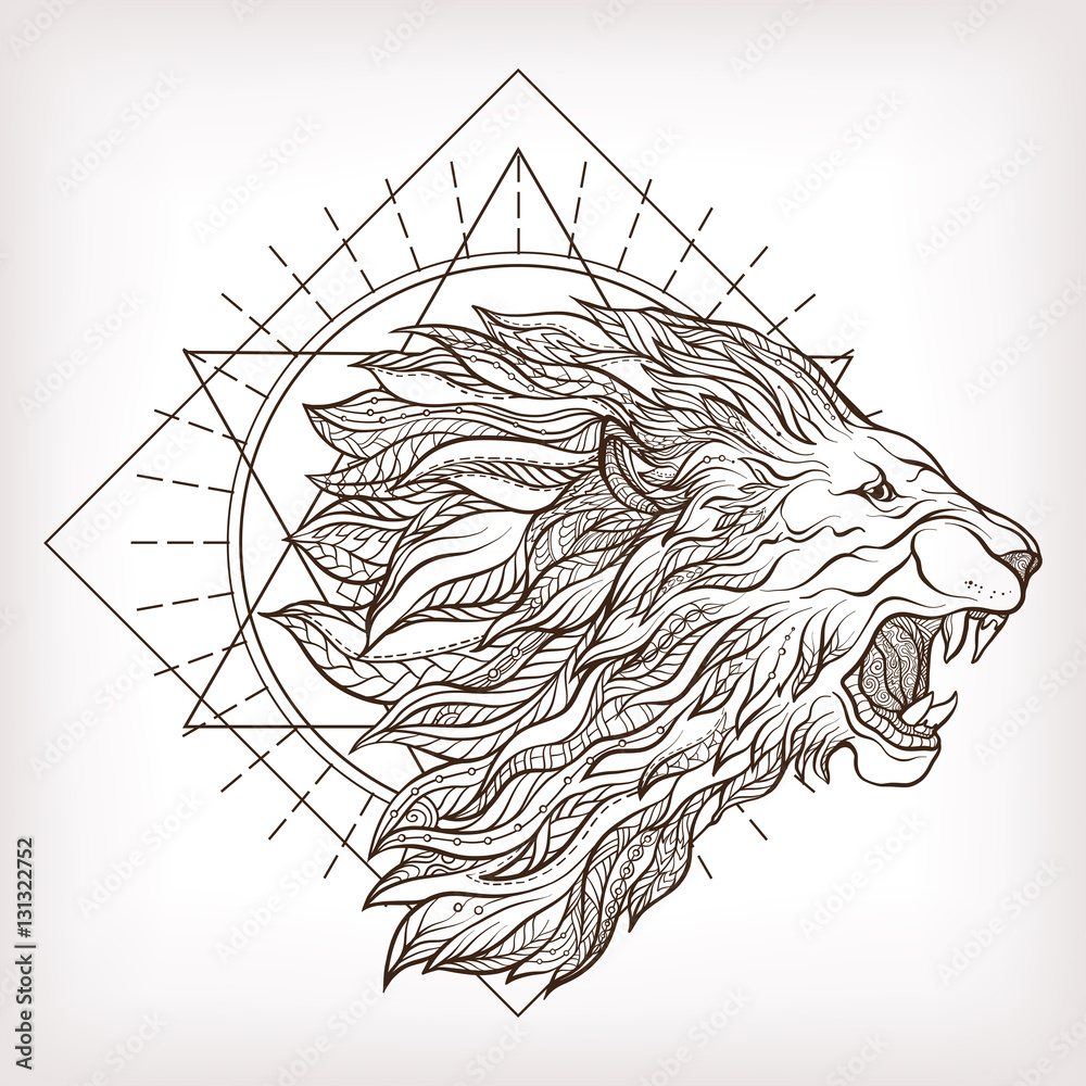 Geometric Lion Head Tattoo