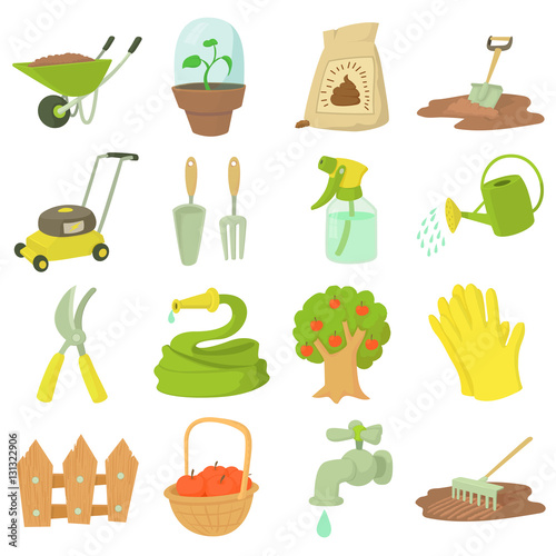 Gardener tools set. Cartoon illustration of 16 gardener tools vector icons for web