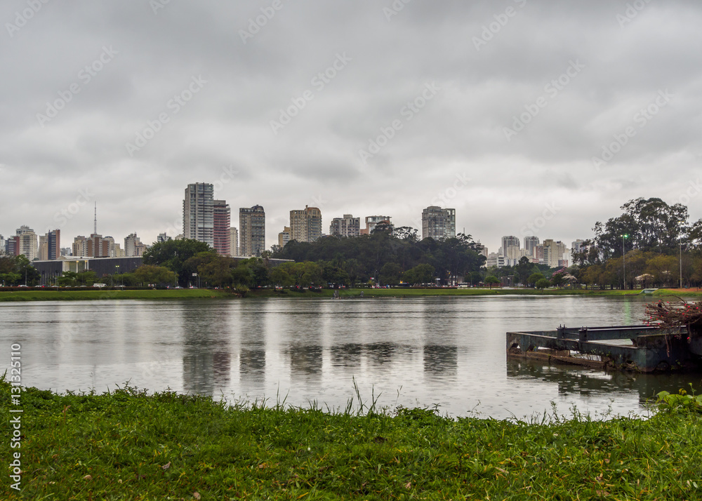 Brazil, State of Sao Paulo, City of Sao Paulo, Cityscape viewed from the Ibirapuera Park.