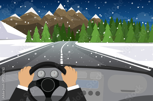 Hands on the wheel of a car