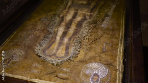 Detail of a copy of the Holy Shroud of Turin, Italy photo
