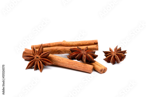 Aromatic star anise and cinnamon isolated on white background