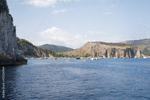 Boats moored in a beautiful inlet, Marina di Camerota, Italy