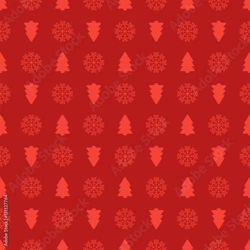 Holiday seamless pattern with christmas tree and snowflakes. Vec