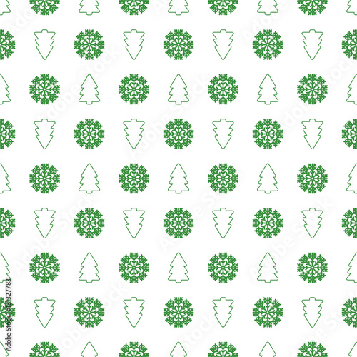 Holiday seamless pattern with christmas tree and snowflakes. Vec