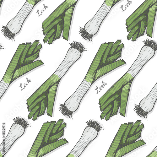 Seamless color pattern with leek