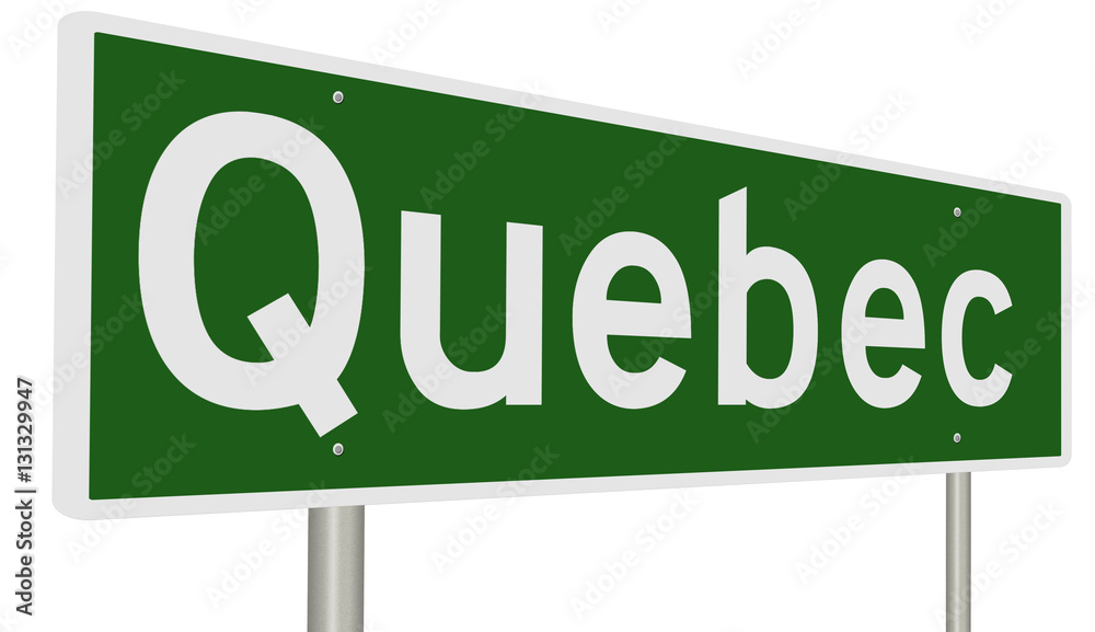 A 3d rendering of a green highway sign for Quebec, Canada A 3d rendering of a green highway sign for Quebec, Canada