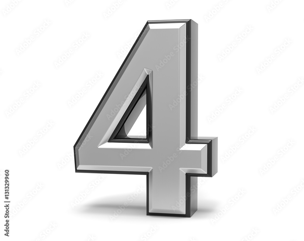 3D Isolated Metal Metallic 4 Four Number Illustration. 3D Isolated Metal Metallic 4 Four Number Illustration.