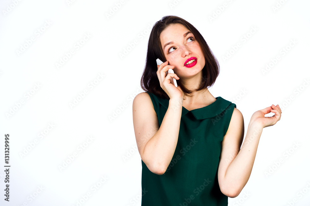 Fototapeta premium Girl with a mobile cell phone