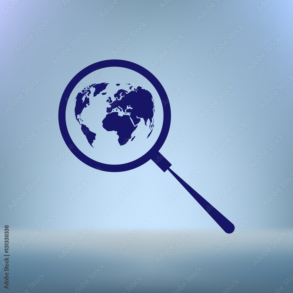 Analyzing the world. Magnifier glass with globe Analyzing the world. Magnifier glass with globe