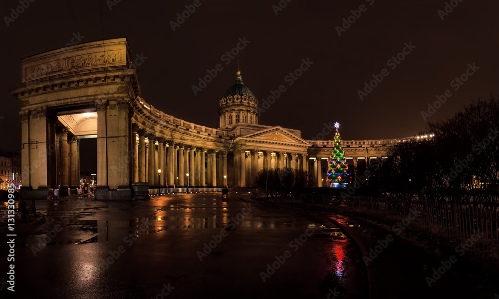 Panorama of the Cathedral of Our Lady of Kazan. Saint Petersburg