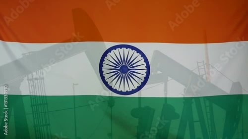India flag slow motion oil production concept
