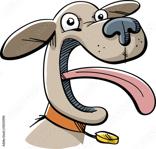 A happy, cartoon dog sticking its tongue out.