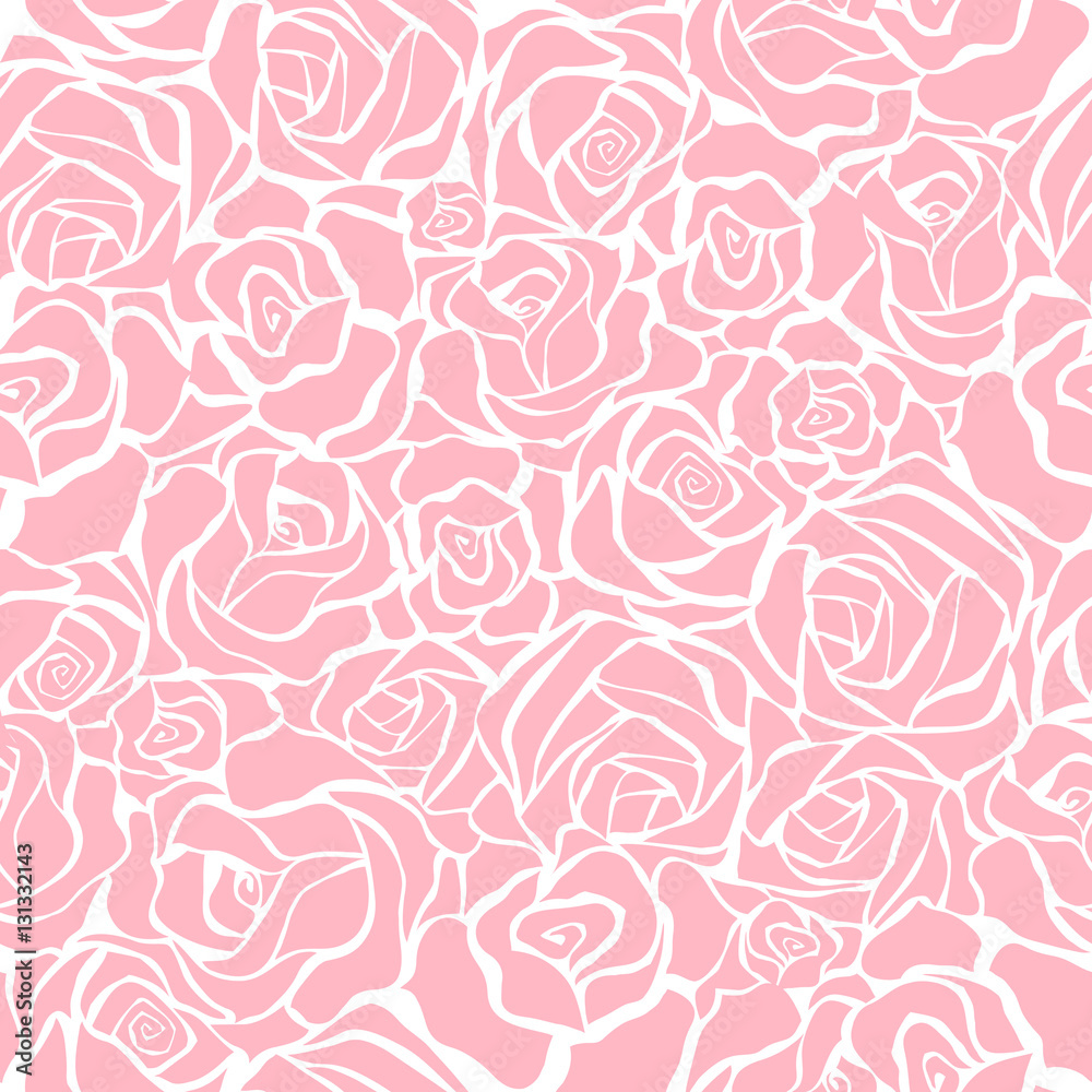 Seamless retro background with pink roses - obrazy, fototapety, plakaty 