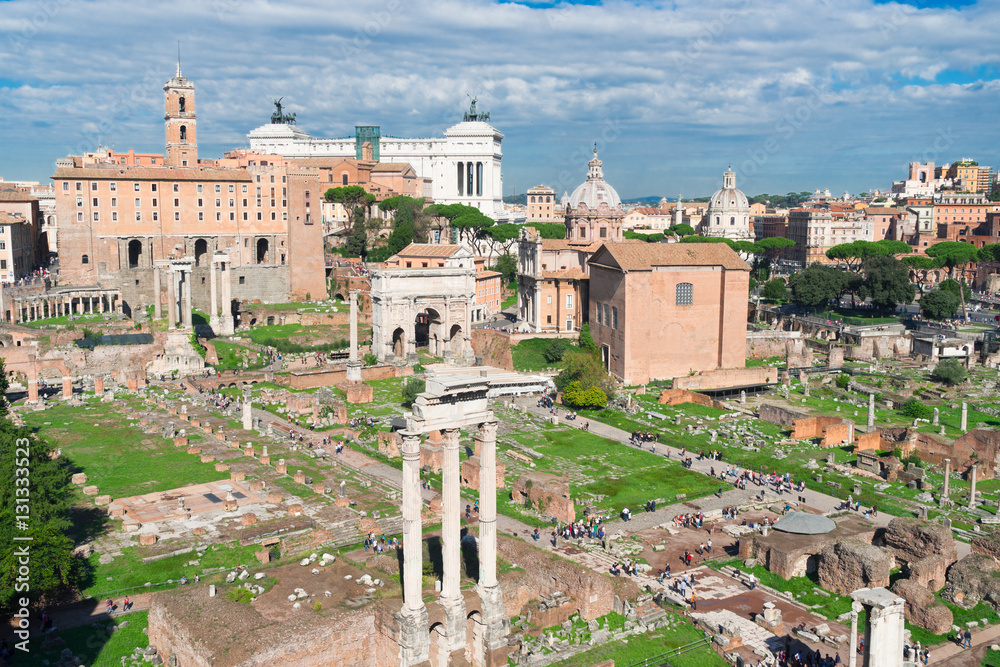 Forum - Roman famous ruins and Monument of Victor Emmanuel II in Rome, Italy