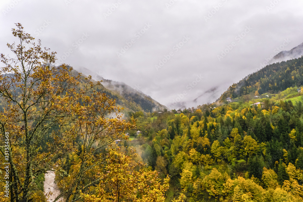 mountain village in autumn