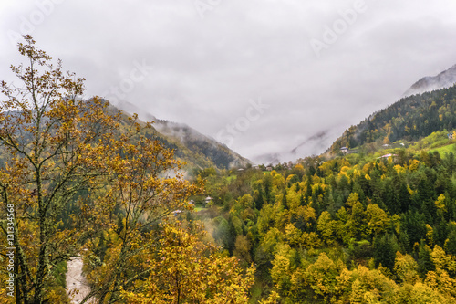 mountain village in autumn