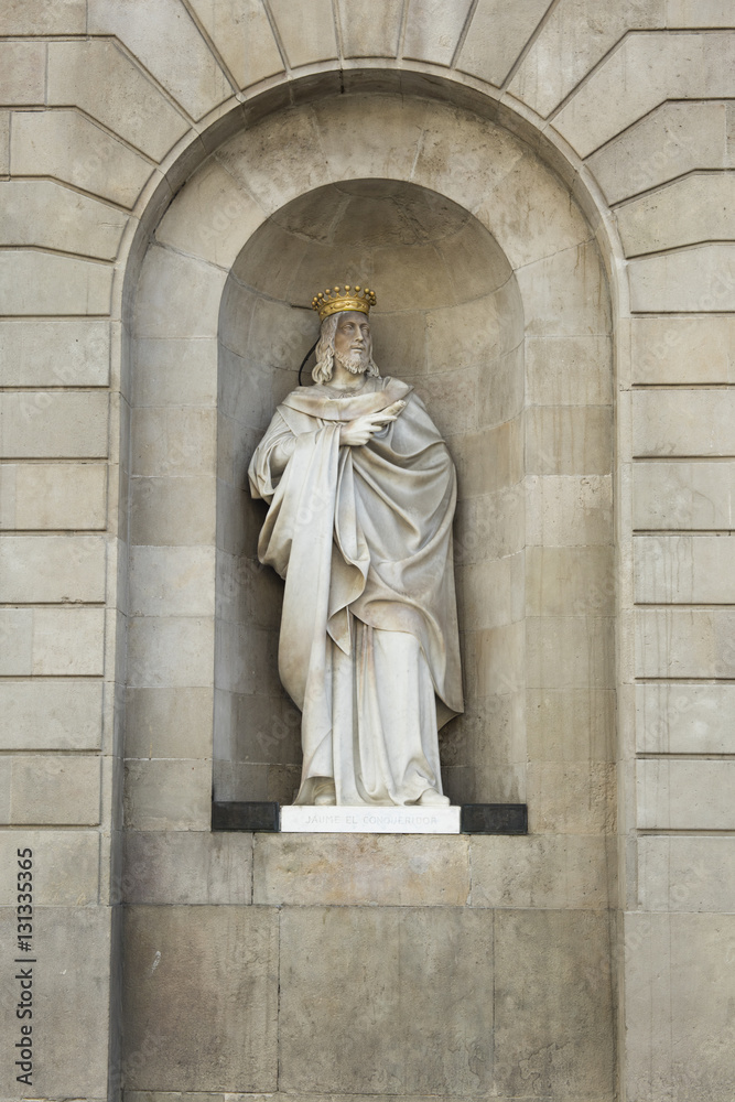 Statue of Sant Jaume (Saint James) the Conquerer, placed on Saint James Square in Barcelona, Spain Statue of Sant Jaume (Saint James) the Conquerer, placed on Saint James Square in Barcelona, Spain