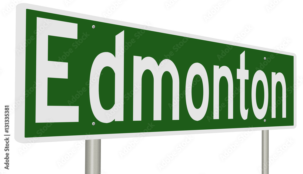 A 3d rendering of a green highway sign for Edmonton, Alberta, Canada A 3d rendering of a green highway sign for Edmonton, Alberta, Canada