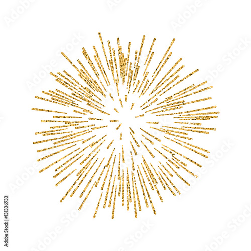 Firework gold isolated. Beautiful golden firework on white background. Bright decoration for Christmas card, Happy New Year celebration, anniversary, festival. Flat design Vector illustration