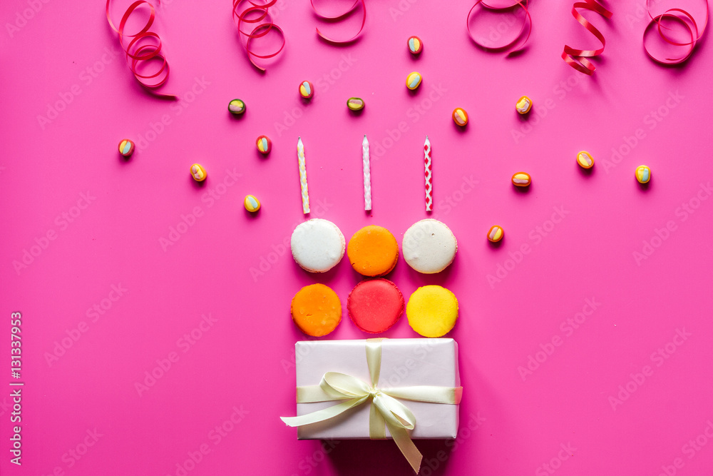 concept party on pink background top view concept party on pink background top view