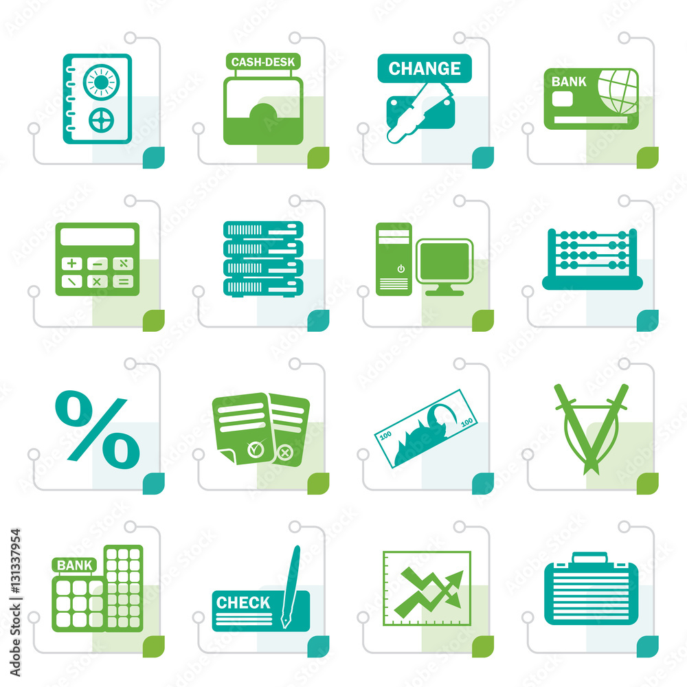 Stylized bank, business, finance and office icons - vector icon set