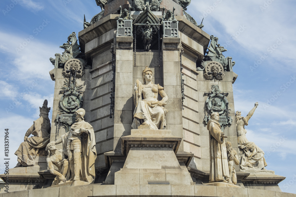 Obraz premium Detail of statue of Christopher Columbus. This monument is located in Barcelona, Spain