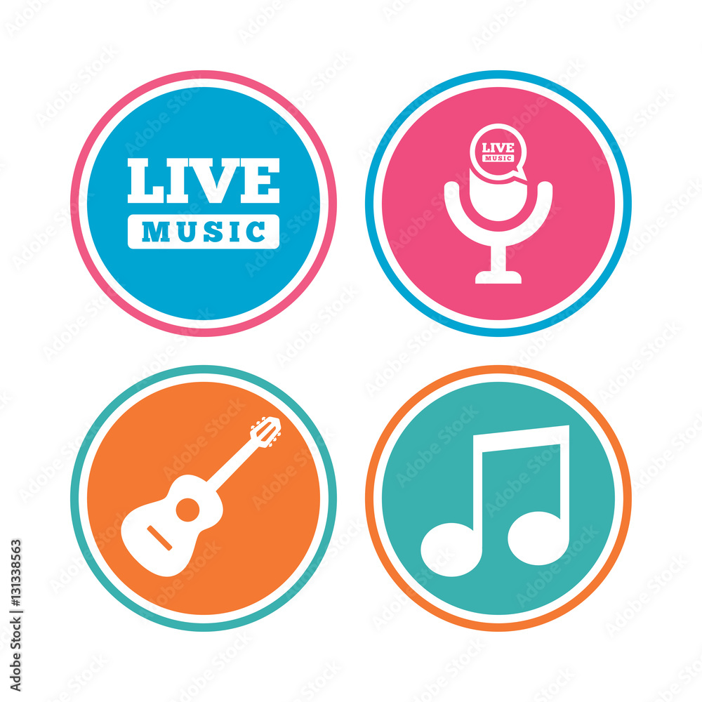 Musical elements icon. Microphone, Music note. Musical elements icon. Microphone, Music note.