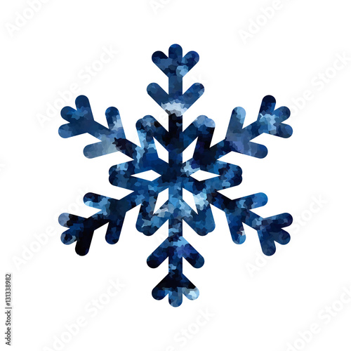 Snowflake mosaic icon. Blue silhouette snow flake sign isolated white background. Flat design. Symbol winter, frozen, Christmas, New Year holiday. Graphic element decoration. Vector illustration