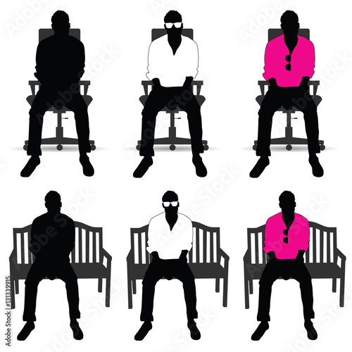 man silhouette siting on chair color illustration