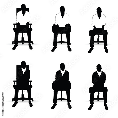 man silhouette siting on chair in black and white color illustra