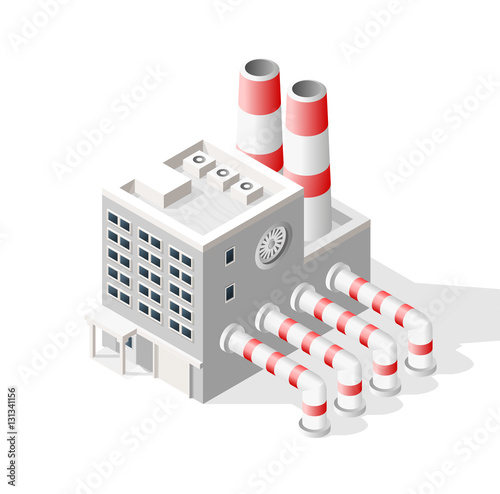 Isometric High Quality City Element with 45 Degrees Shadows on White Background. Factory.