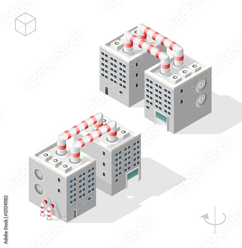 Set of Isometric High Quality City Element with 45 Degrees Shadows on White Background. Factory.