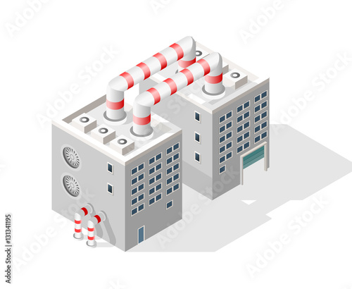 Isometric High Quality City Element with 45 Degrees Shadows on White Background. Factory. © treter