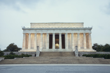 Lincoln Memorial at dawn on overcast day during spring