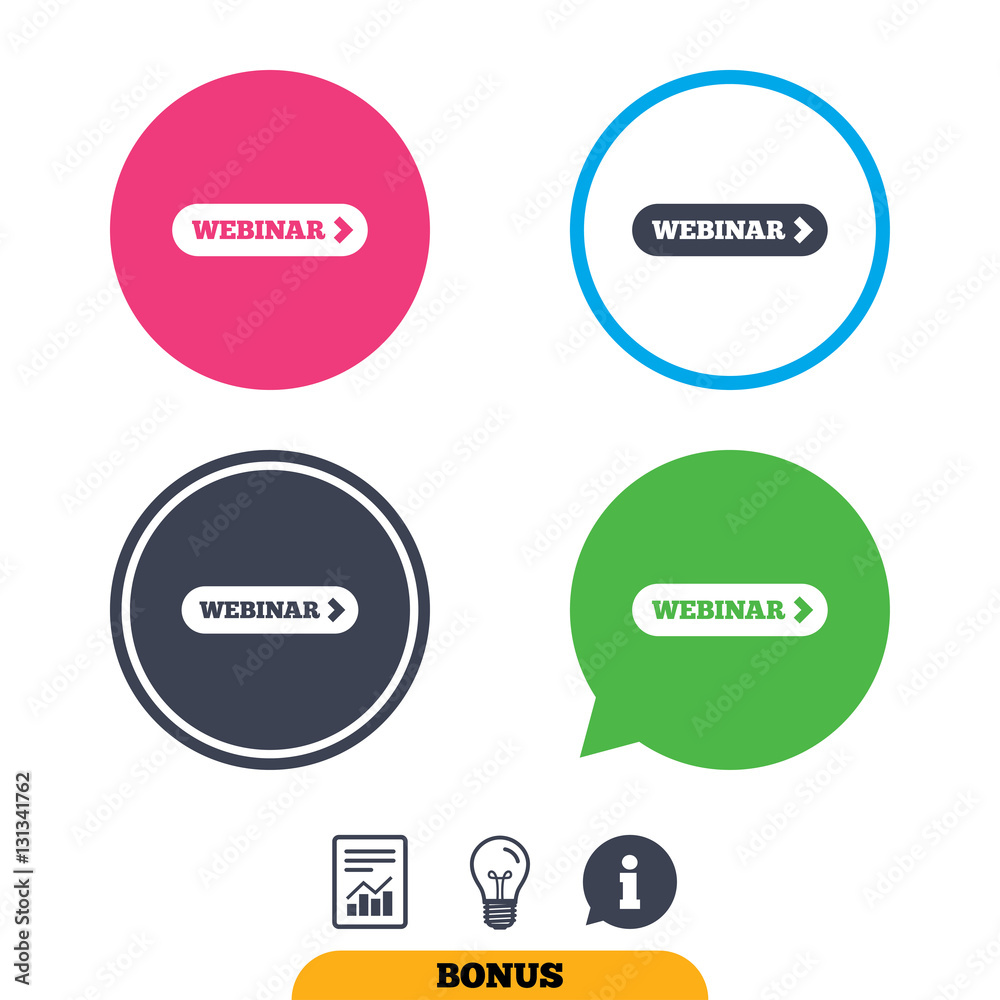 Webinar with arrow sign icon. Web study symbol. Webinar with arrow sign icon. Web study symbol.