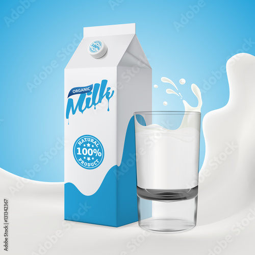 Realistic milk vector illustration with glass and packaging ready for your design 