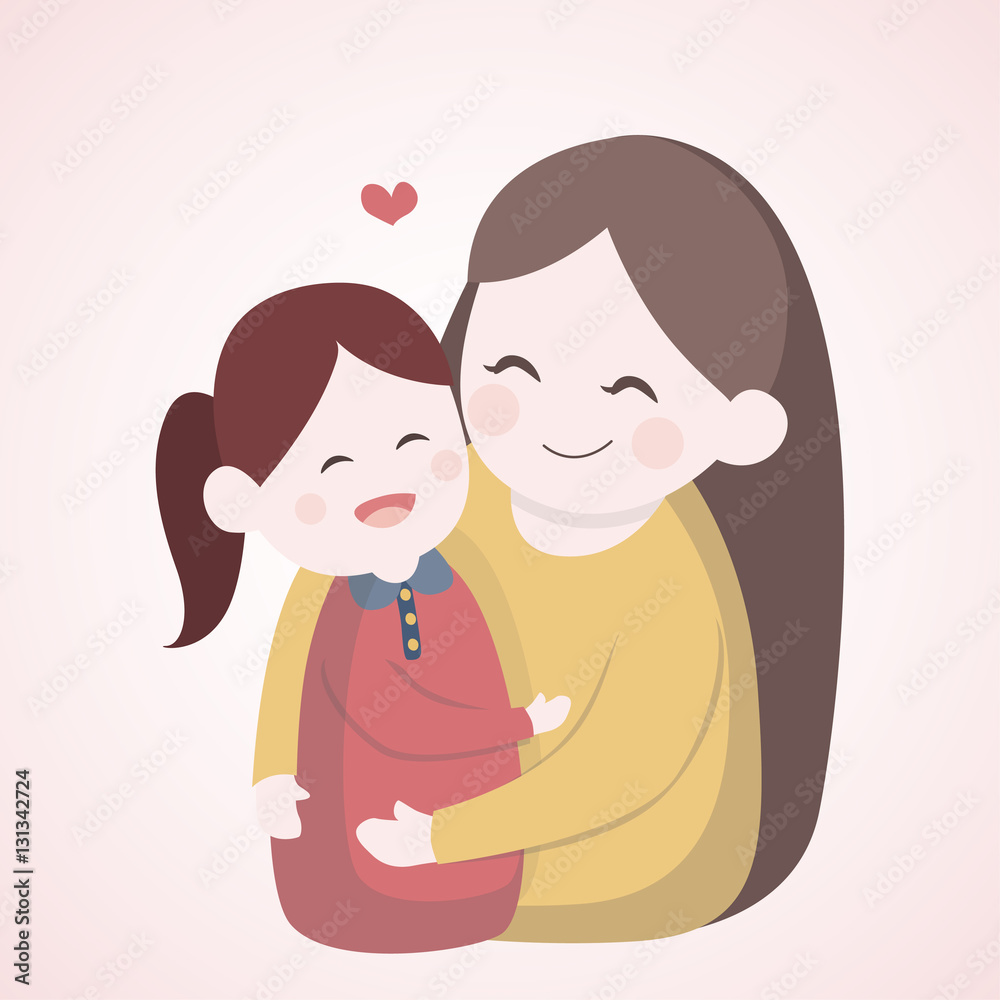 Mother hugging with her daugther, Vector character illustration Mother hugging with her daugther, Vector character illustration