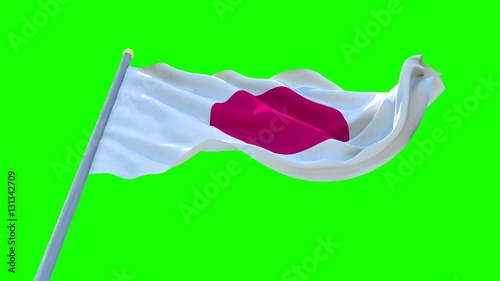 Flag of Japan Waving On Green Screen , Seamless Loop Animation.